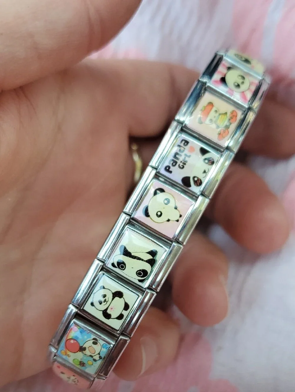 LeXleY Kids Panda Stretch Bracelet - Pink & Purple Accent, Adult Or Child